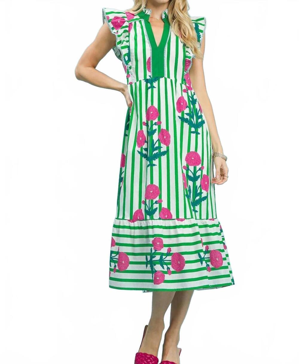 NEW UMGEE striped petals dress in green